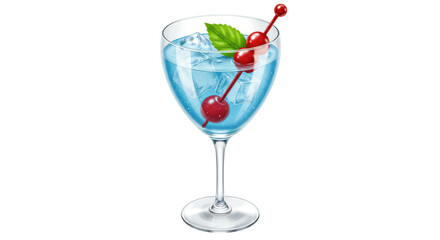 Isolated Blue Cocktail with Cherries