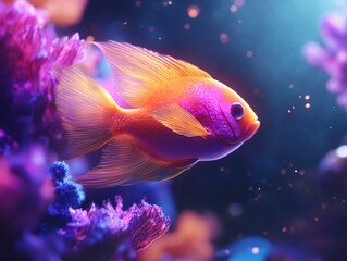 A fish with orange and pink colors swimming in a tank