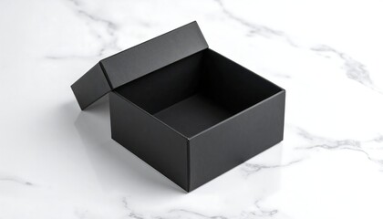 Open black gift box with marble.