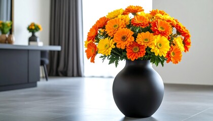 Orange gerbera daisies in modern home.