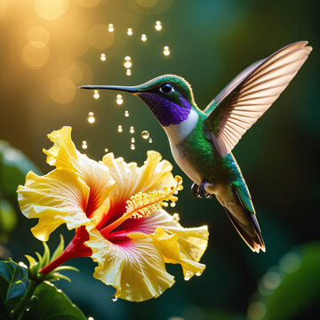 a breathtakingly intimate, extreme close-up of a iridescent hummingbird, its delicate, emerald-green throat patch and slender