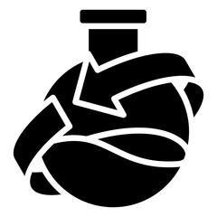 Innovation Lab - Glyph Black Fill Silhouette - lab flask with surrounding arrows symbolizing experimentation, innovation, and iterative development in business growth