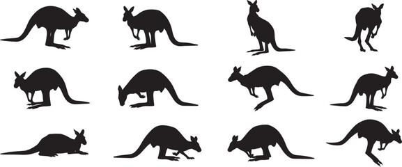 Obraz premium Kangaroo silhouette vector illustration australian wildlife animal marsupial design graphic art image set