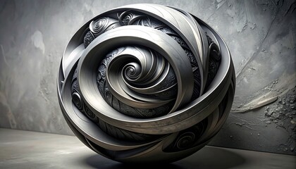 Ornate Metal Sphere with Grey Background.