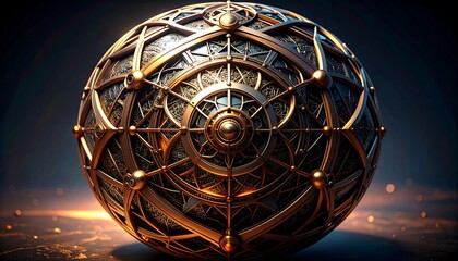 Ornate Golden Sphere with Abstract Art.