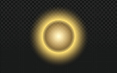 Glowing yellow light orb with radiating rays on a transparent black background, perfect for adding a luminous touch to digital designs.