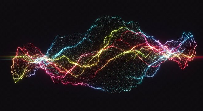 Vibrant glowing data wave against black