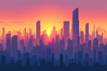 Obraz premium A futuristic city skyline at sunset