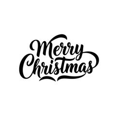 Fototapeta premium Merry Christmas lettering design. Elegant festive calligraphy script for winter holidays. Stylish Christmas wishes phrase perfect for greeting cards, invitations, and holiday announcements.