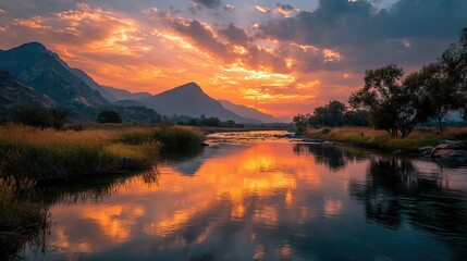 Golden Sunset River Valley.