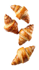 flying croissants isolated on transparent white background png, clipping path