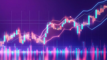 Futuristic Stock Market Graph with Glowing Purple Background. representing fintech, cryptocurrency, and stock market trends in a futuristic style.