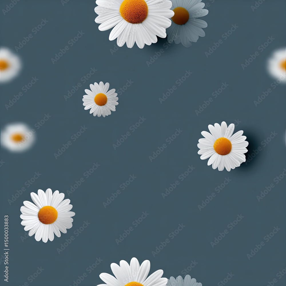 Poster delicate pattern features white flowers scattered on a grey background, showcasing a charming and si