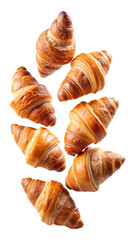 flying croissants isolated on transparent white background png, clipping path