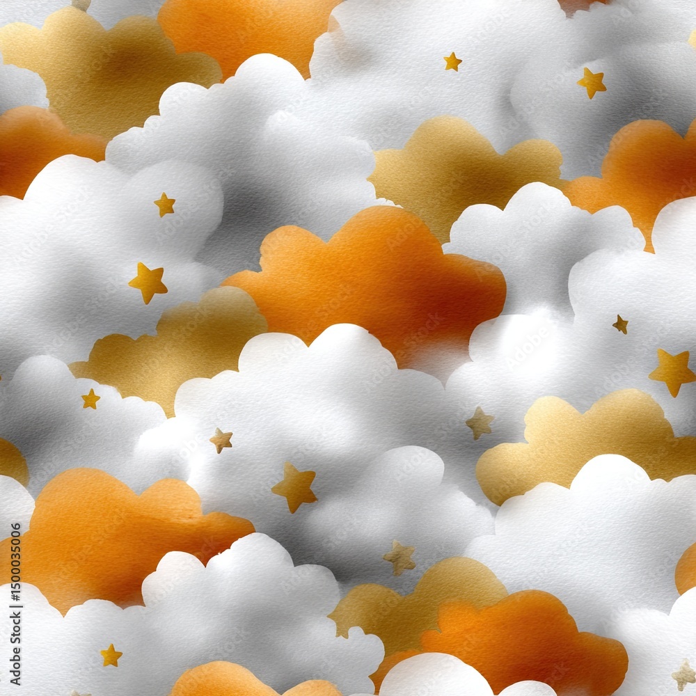 Poster this design features a seamless watercolor pattern of clouds and stars with whimsical details in a l