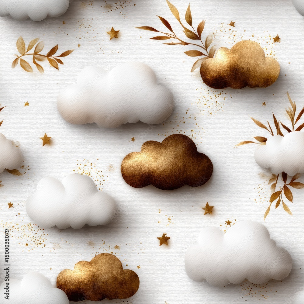 Poster this design features a seamless watercolor pattern of clouds and stars with whimsical details in a l