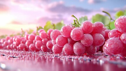 Pink grapes with water drops under a pink sky - Powered by Adobe