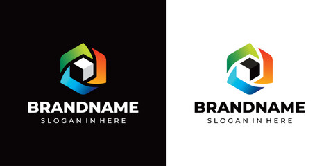 Abstract Cube Colorful Logo, Modern geometric logo with colorful gradient and 3D cube.
