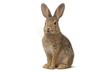 Brown rabbit sitting on transparent background