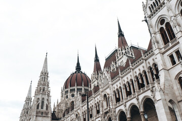 The Majestic and Grand Facade of the Iconic Hungarian Parliament Building in Budapest, Hungary