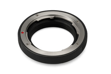 Close-up of metal lens adapter ring with transparent background