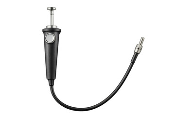 Remote shutter release cable connecting to camera with transparent background
