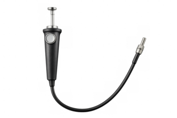 Remote shutter release cable connecting to camera with transparent background