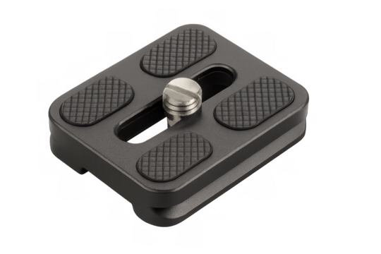 Quick release plate with non-slip rubber pads on transparent background