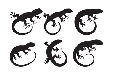 set of lizard silhouette vector illustration