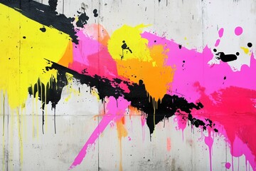 Dripping colors creating abstract art on concrete wall