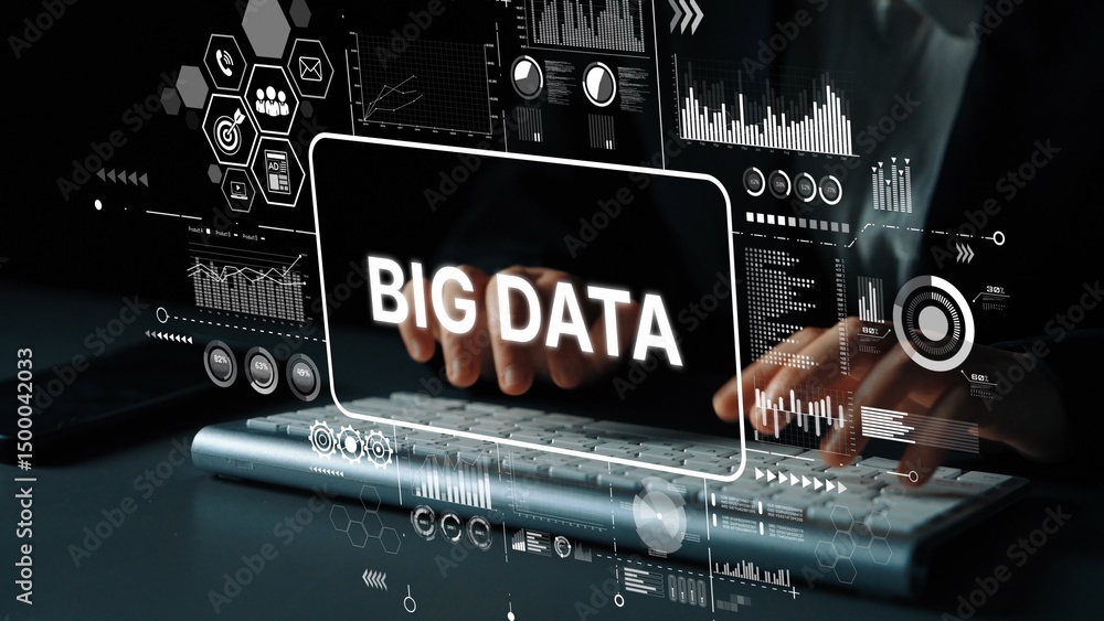 Poster big data concept with charts and graphics representing information technology and analysis. asymptot