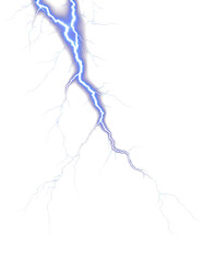 Lightning strikes the ground isolated on transparent background in PNG, represents natural power, extreme weather, and electrical energy