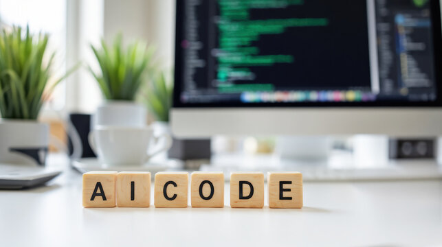 AI coding tech represents intelligent software development, neural networks, and automation for innovation, programming, and future technology with copy space