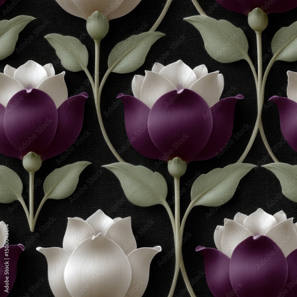 Poster delicate lotus flowers in purple and silver paired with shimmering amethyst gems create a striking s