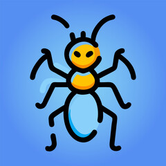 Detailed Ant Crawling on Flower Black and White Outline Line Art Drawing Engraved Style of an ant, ideal for educational materials, nature-themed projects, insect studies, and children's books.