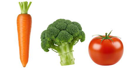 Isolated Carrot, broccoli and tomato