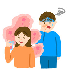 香水の香りで困っている男性のイラスト