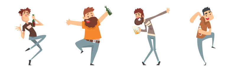 Man with Alcohol Drinking Spirits Relax at Bar Vector Set
