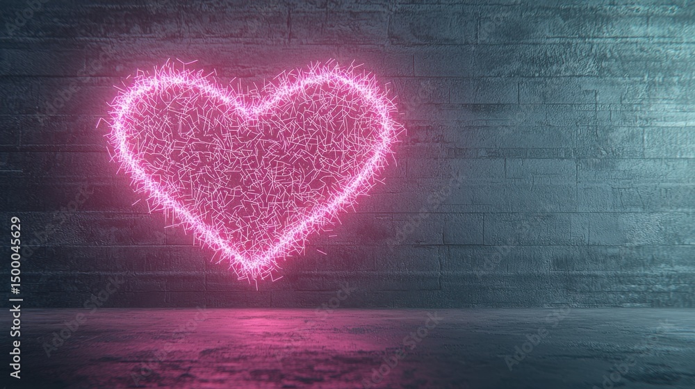 Poster a heart made of computer code is lit up in pink