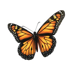 Vibrant close up illustration of a majestic monarch butterfly with orange and black wings detail