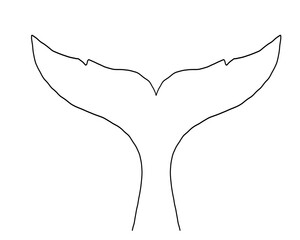 Whale Tale Icon ocean animal, mammal tail line sketch. Vintage simple silhouette with waves. Minimalistic simple tattoo drawing. 