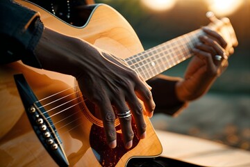 Fototapeta premium A man is playing the guitar. Close-up.