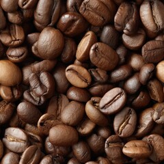 This piece highlights rich textures of coffee beans in sharp focus against a sleek black background SEAMLESS PATTERN