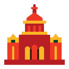 Simple geometric building icon red and yellow architecture minimalist style
