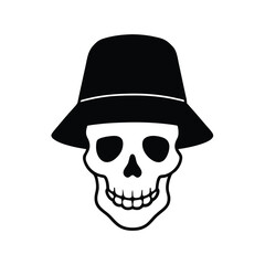 skull bucket hat silhouette vector art on t shirt design 