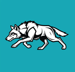  Stylized Walking Wolf Mascot Logo - Black and White Vector Style Illustration