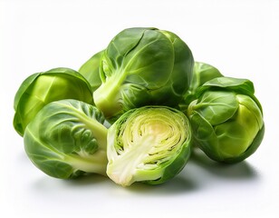 Fototapeta premium brussels sprouts mini cabbages isolated on clear white background highly detailed