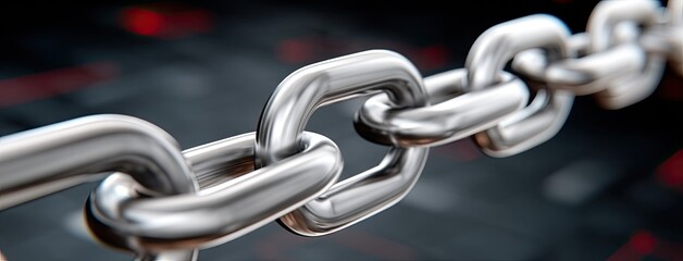 Fototapeta premium Visualizes a broken chain featuring glowing red elements, emphasizing the themes of blockchain technology and cryptocurrency innovation