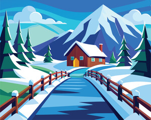 Winter Wonderland. Cabin in the Snowy Mountains