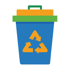 Isolated blue recycling bin with recycle symbol for waste management